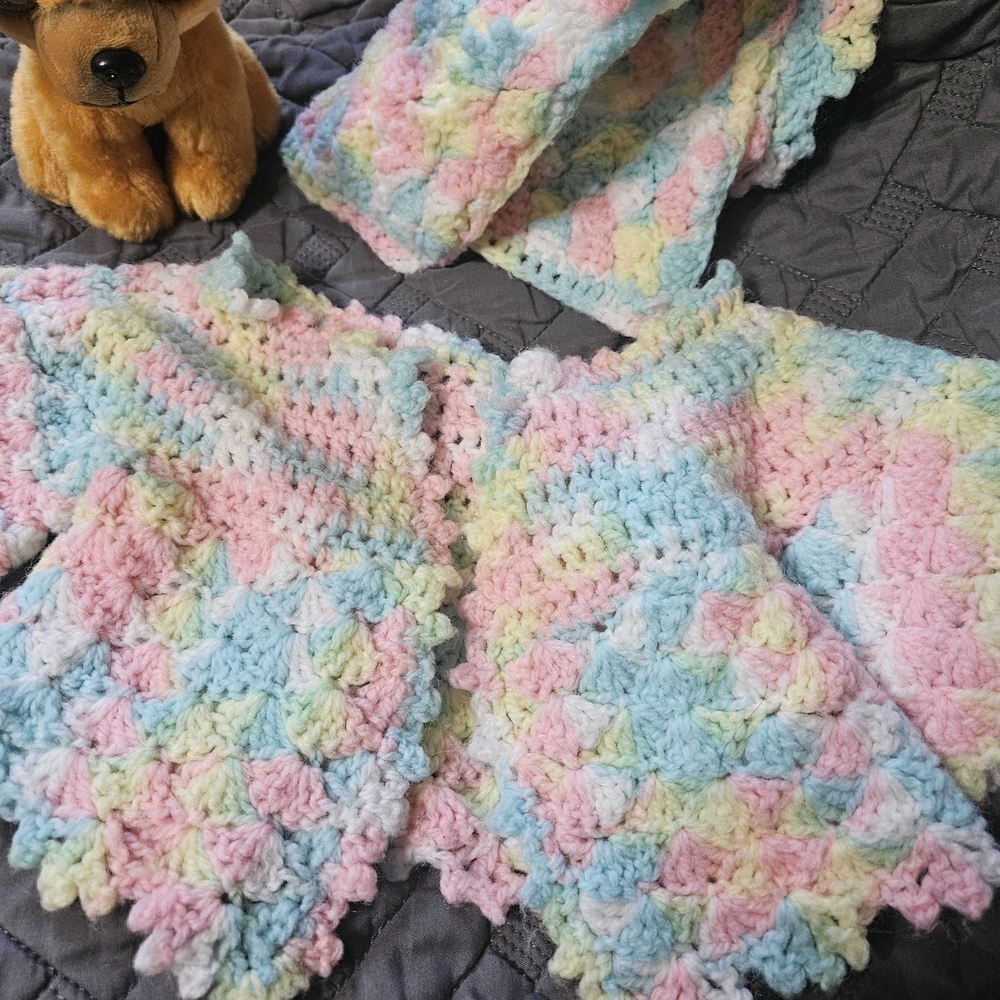 Vintage Homemade Colorful Crochet Baby Sweater & Bonnet